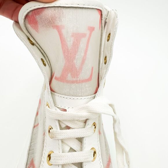 Louis Vuitton Stellar Sneaker Boot 37, 7 White Pink Monogram Mesh High Top - Picture 13 of 13
